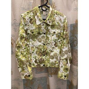 C.L.O.T.H.E.S Womens Old Money Metallic Abstract Floral Denim Jacket Colorful Lg
